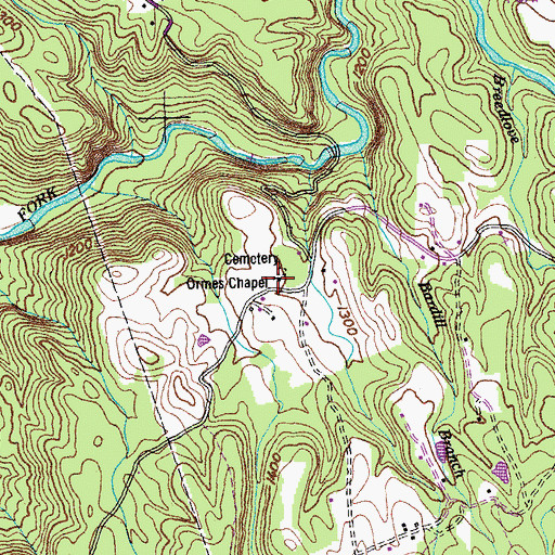 Topographic Map of Ormes Chapel, TN