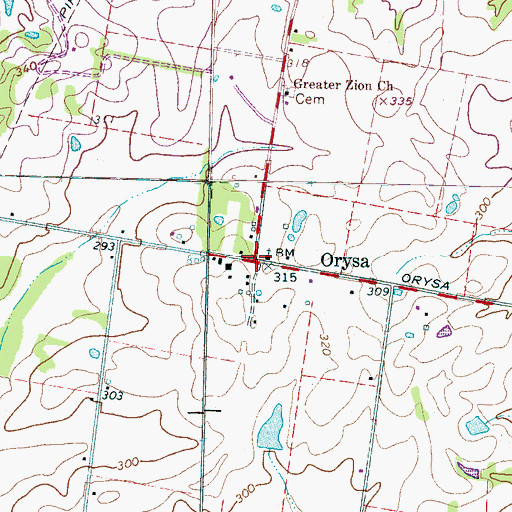 Topographic Map of Orysa, TN