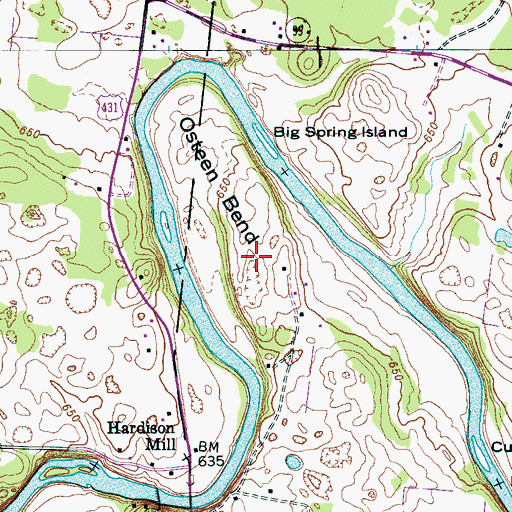 Topographic Map of Osteen Bend, TN