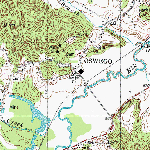 Topographic Map of Oswego Missionary Baptist Church, TN
