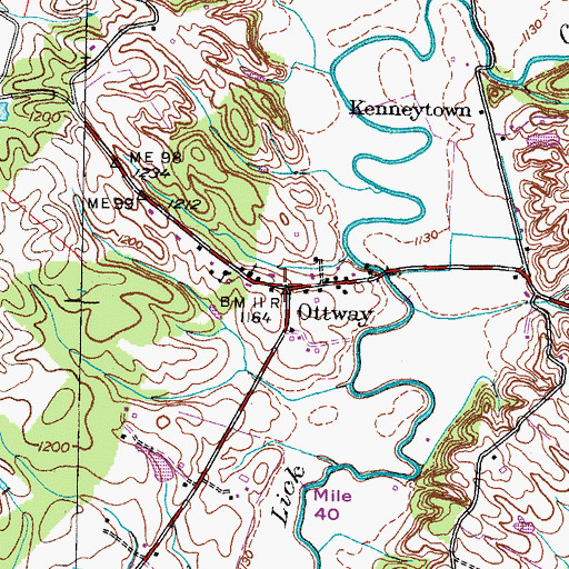Topographic Map of Ottway, TN