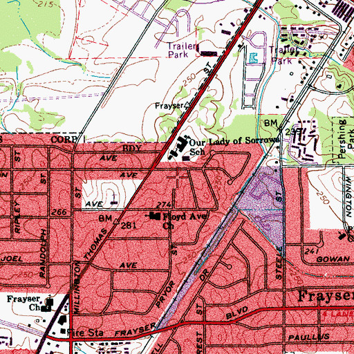 Topographic Map of Our Lady of Sorrows School, TN