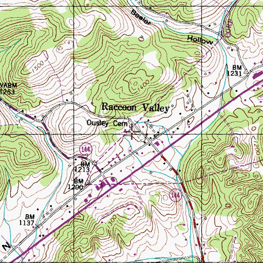 Topographic Map of Ousley Cemetery, TN