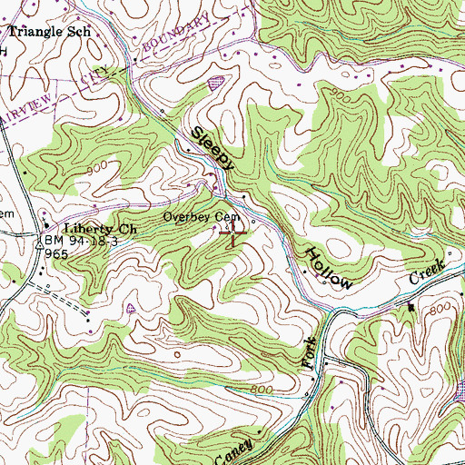 Topographic Map of Overbey Cemetery, TN