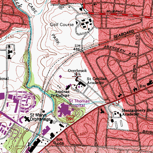Topographic Map of Overbrook School, TN