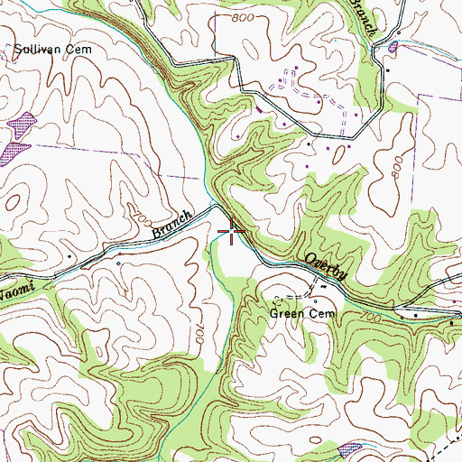 Topographic Map of Overby Branch, TN
