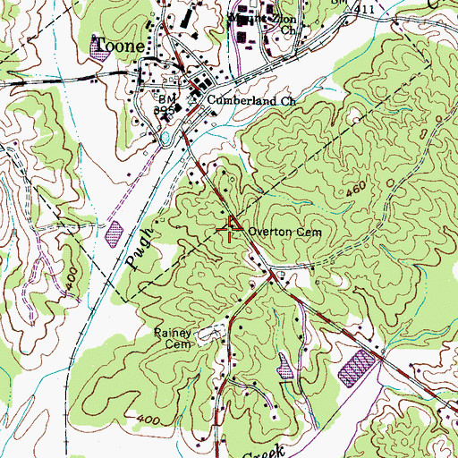 Topographic Map of Overton Cemetery, TN