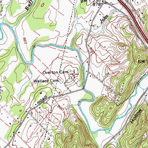 Topographic Map of Overton Cemetery, TN