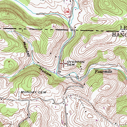 Topographic Map of Overton Cemetery, TN