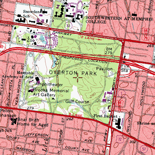 Topographic Map of Overton Park, TN