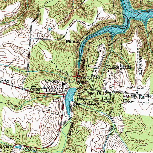 Topographic Map of Ovoca Falls, TN