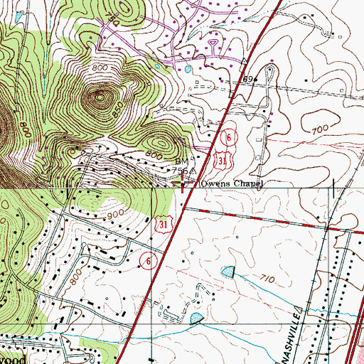 Topographic Map of Owens Chapel, TN