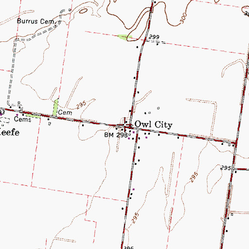 Topographic Map of Owl City, TN
