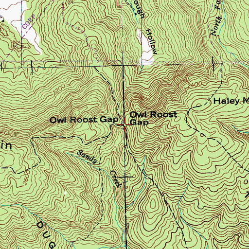 Topographic Map of Owl Roost Gap, TN