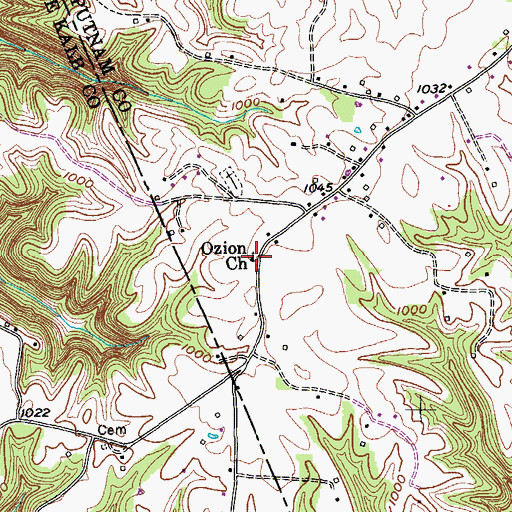Topographic Map of Ozion Church, TN