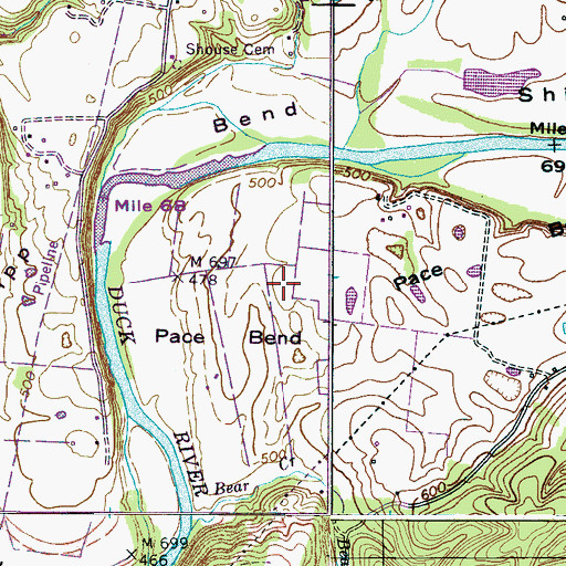 Topographic Map of Pace Bend, TN