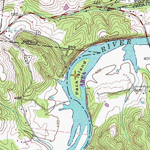 Topographic Map of Pack Island, TN