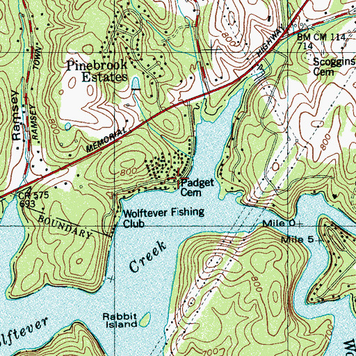 Topographic Map of Padget Cemetery, TN
