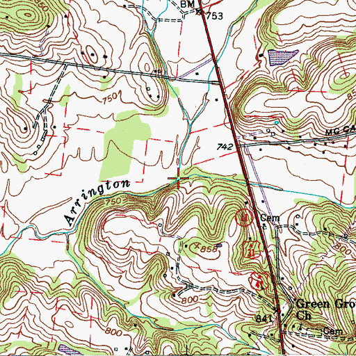 Topographic Map of Paige Branch, TN