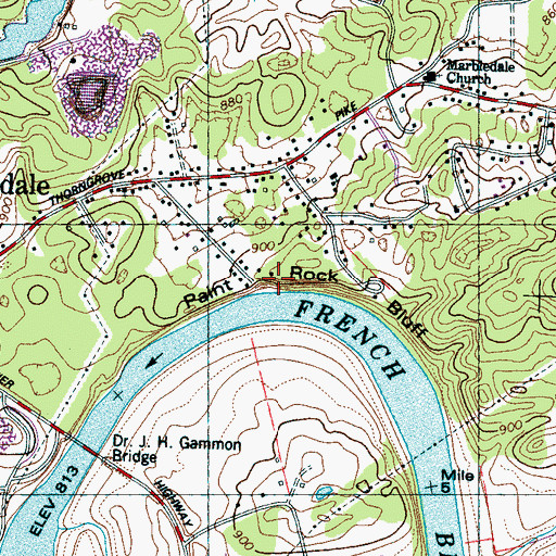Topographic Map of Paint Rock Bluff, TN