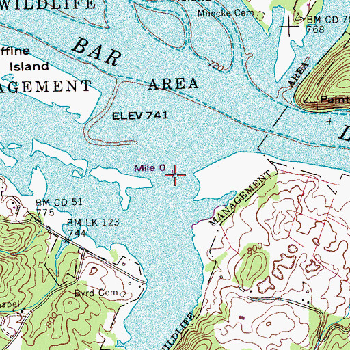Topographic Map of Paint Rock Creek, TN