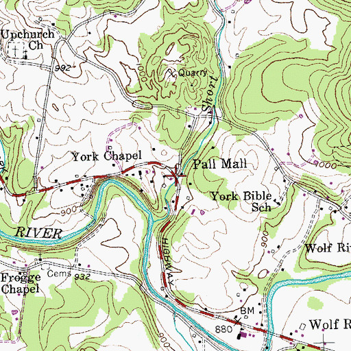 Topographic Map of Pall Mall, TN
