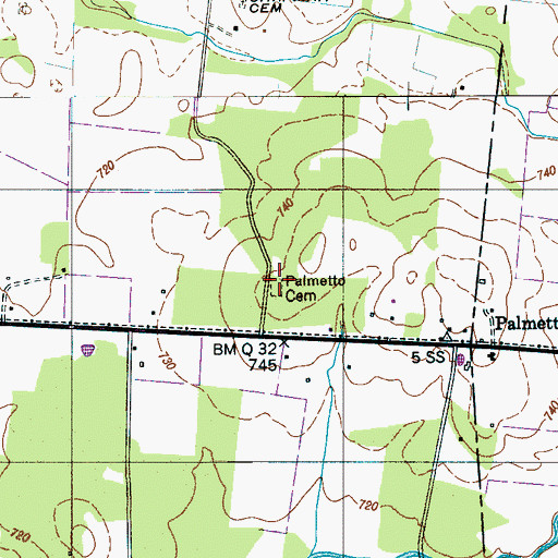 Topographic Map of Palmetto Cemetery, TN