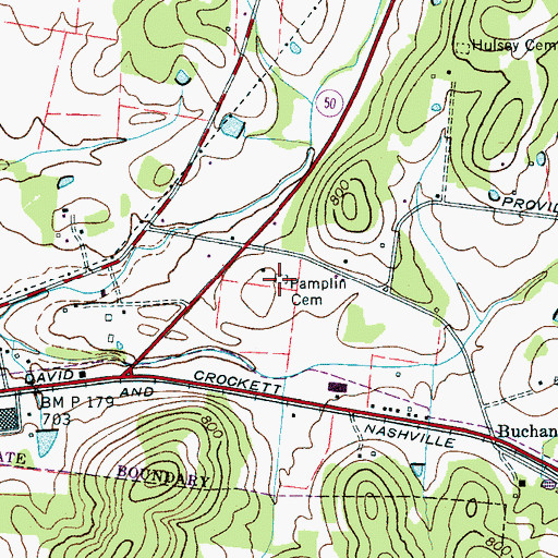 Topographic Map of Pamplin Cemetery, TN