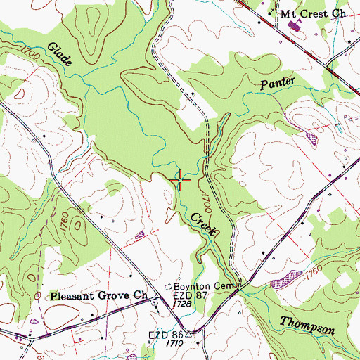 Topographic Map of Panter Creek, TN