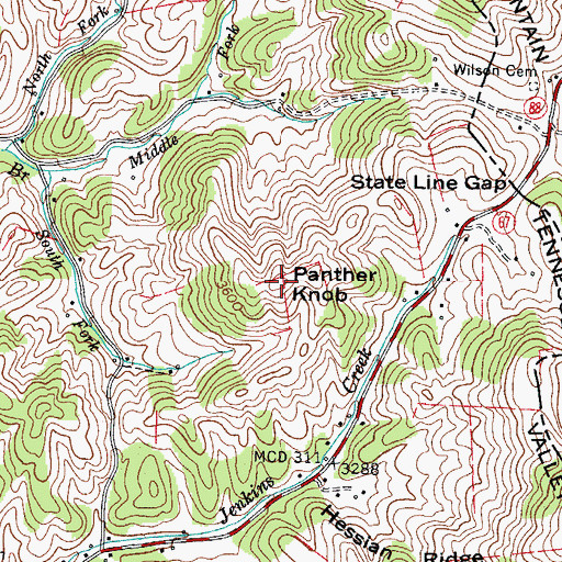 Topographic Map of Panther Knob, TN