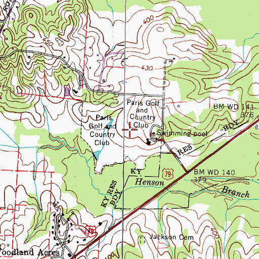 Topographic Map of Paris Golf and Country Club, TN