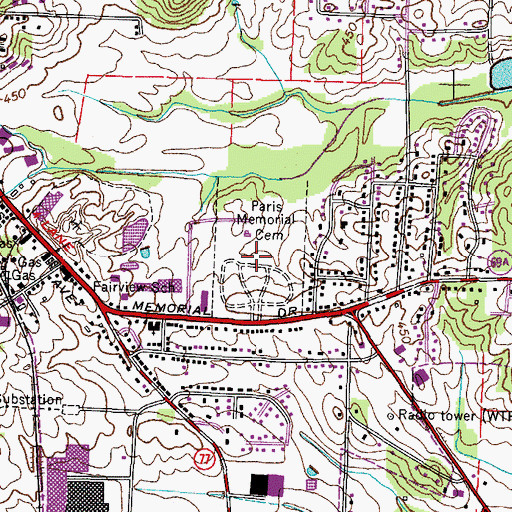 Topographic Map of Memorial Cemetery, TN