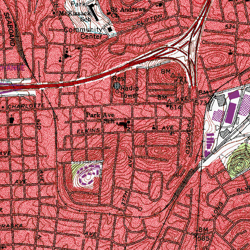 Topographic Map of Park Avenue School, TN