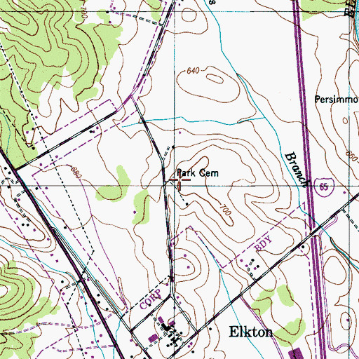 Topographic Map of Park Cemetery, TN