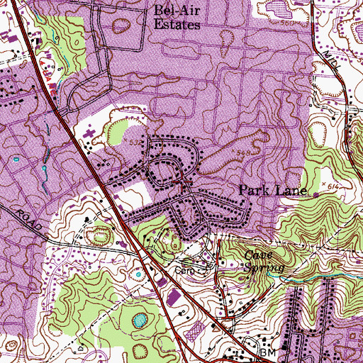 Topographic Map of Park Lane, TN
