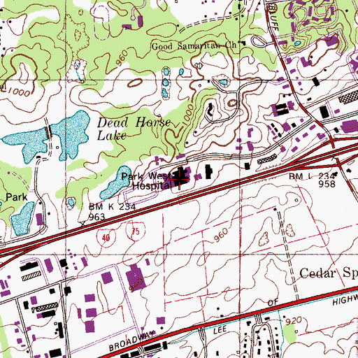 Topographic Map of Parkwest Medical Center, TN