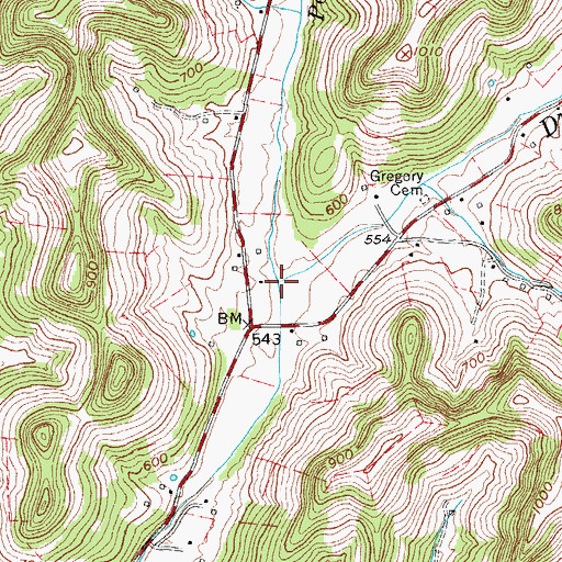 Topographic Map of Parker Branch, TN