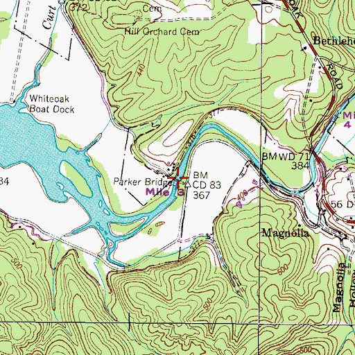 Topographic Map of Parker Bridge, TN