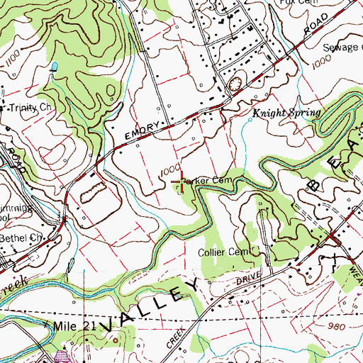 Topographic Map of Parker Cemetery, TN