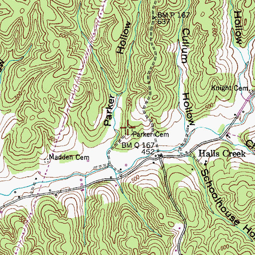 Topographic Map of Parker Cemetery, TN