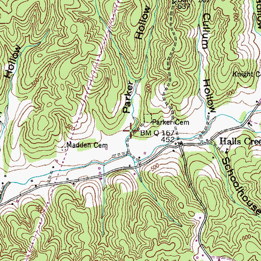 Topographic Map of Parker Hollow, TN