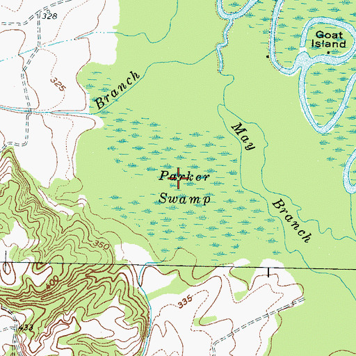 Topographic Map of Parker Swamp, TN