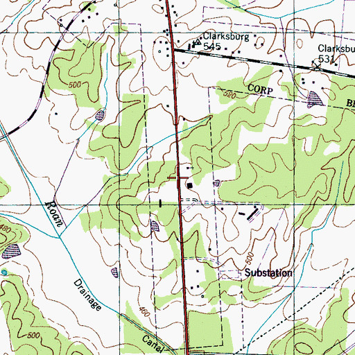Topographic Map of Parkers Chapel School, TN