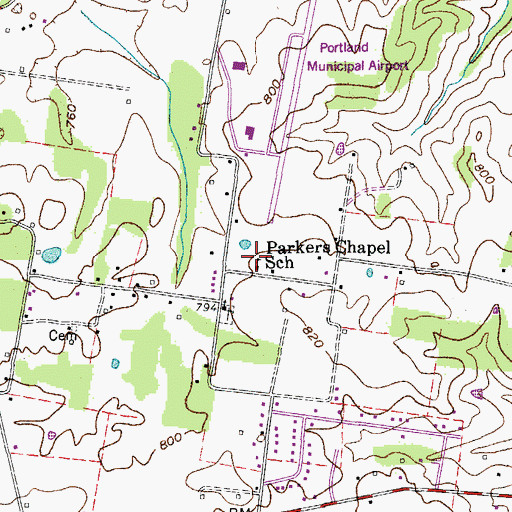 Topographic Map of Parkers Chapel School, TN