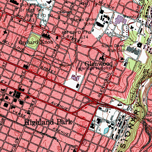 Topographic Map of Parkridge Medical Center, TN