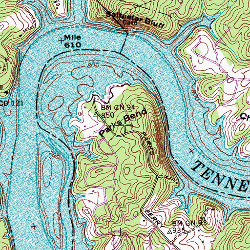 Topographic Map of Parks Bend, TN
