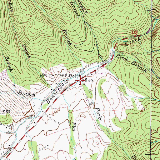 Topographic Map of Parks Branch, TN