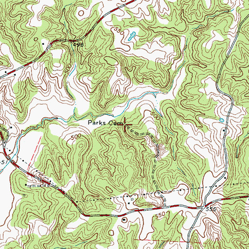 Topographic Map of Parks Cemetery, TN