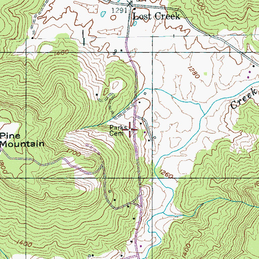 Topographic Map of Parks Cemetery, TN