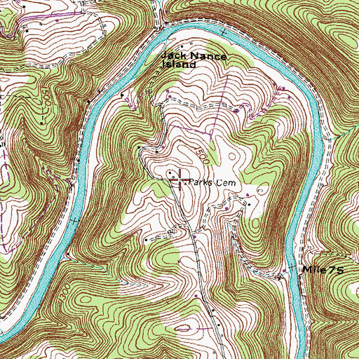 Topographic Map of Parks Cemetery, TN